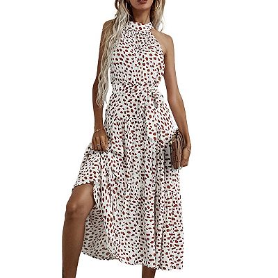 Women's Halter Neck Ruffle Maxi Dress