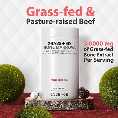 Grass-fed Bone Marrow, Bovine Whole Bone Extract, Freeze Dried, Non-defatted, Desiccated, 180 Ct