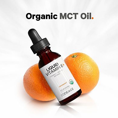 Codeage Liquid Vitamin E Usda-certified Organic, Organic Mct Oil, Organic Orange Oil, Vegan, 2 Fl Oz