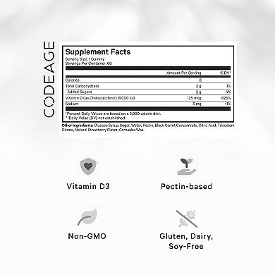 Codeage Vitamin D3 Gummies - Vitamin D 5000 IU Supplement 60 ct