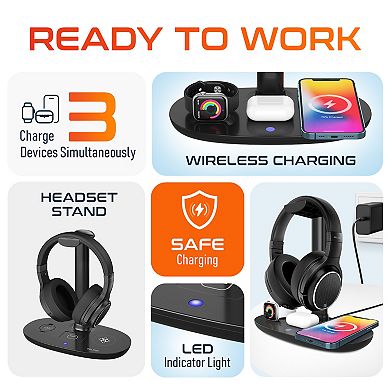 Delton M101 Wireless Computer Headset with Wireless Charger & Desktop Holder