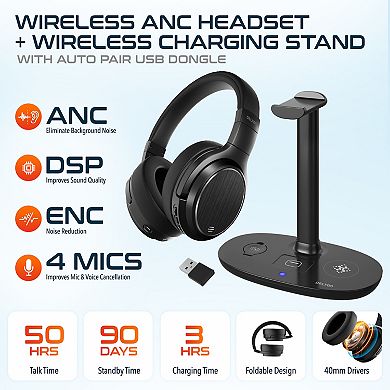 Delton M101 Wireless Computer Headset with Wireless Charger & Desktop Holder