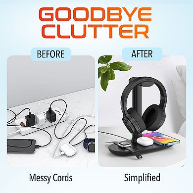 Delton M101 Wireless Computer Headset with Wireless Charger & Desktop Holder