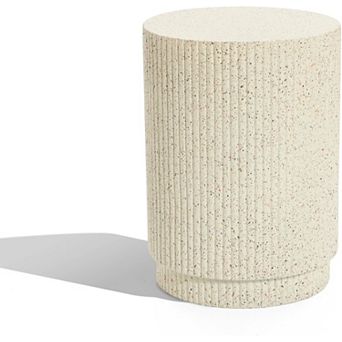 LuxenHome Ivory White Cement Round Outdoor Side Table