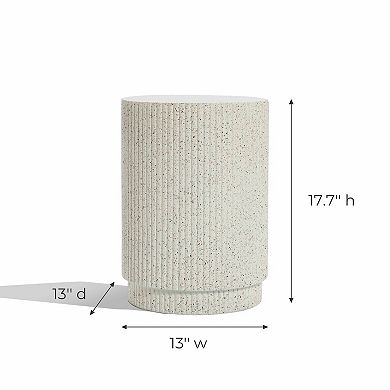 LuxenHome Ivory White Cement Round Outdoor Side Table