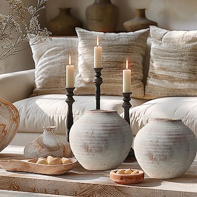 LuxenHome Marble Brown And White 7.5-inch Tall Terracotta Vase