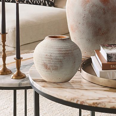 LuxenHome Marble Brown And White 7.5-inch Tall Terracotta Vase