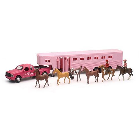 Детские фигурки New Ray Die Cast 1:32 Pink Pick-Up Truck with Fifth Wheel 10 pc Model Set