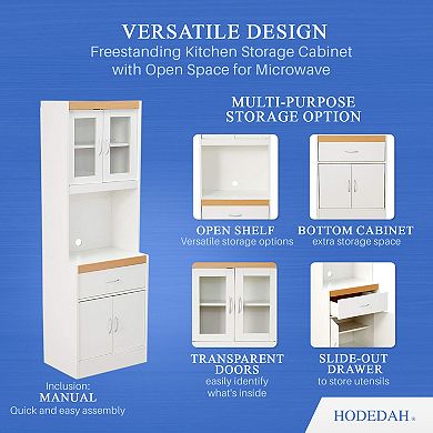 Hodedah Freestanding Kitchen Storage Cabinet W/ Open Space For Microwave, White