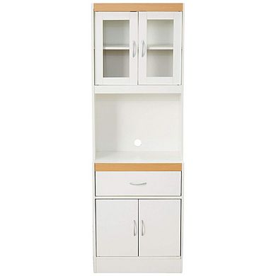 Hodedah Freestanding Kitchen Storage Cabinet W/ Open Space For Microwave, White