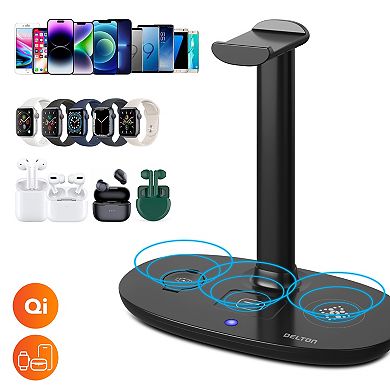 Delton HS1 3-in-1 Wireless Charging Stand, 15W Charger for iPhones, Qi Devices (DHSWC1)