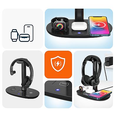 Delton HS1 3-in-1 Wireless Charging Stand, 15W Charger for iPhones, Qi Devices (DHSWC1)