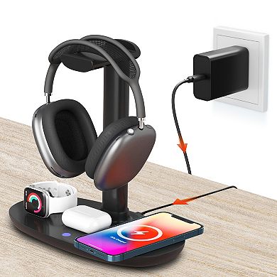 Delton HS1 3-in-1 Wireless Charging Stand, 15W Charger for iPhones, Qi Devices (DHSWC1)