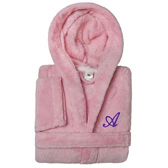 Linum Home Purple Letter Textiles Personalized Kids' Super Plush Hooded Bathrobe
