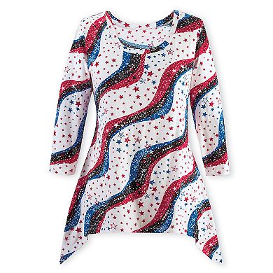 Collections Etc Stars And Stripes Sequin Sharkbite Top,