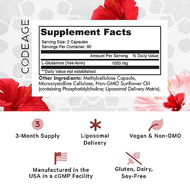 Codeage Liposomal L-Glutamine 1000mg Capsules Supplement 180 ct
