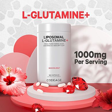 Codeage Liposomal L-glutamine 1000mg Supplement, Free-form Glutamine Formula, 3-month Supply, 180 Ct