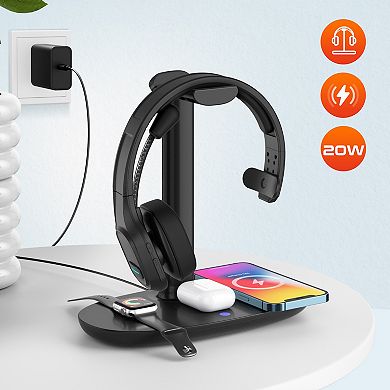 Delton 20x Bluetooth Wireless Headset & 3-in-1 Wireless Charging Stand (DHSWC120XD)