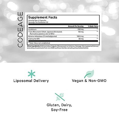 Codeage Liposomal Urolithin A + Resveratrol & CoQ10 Supplement 60 ct