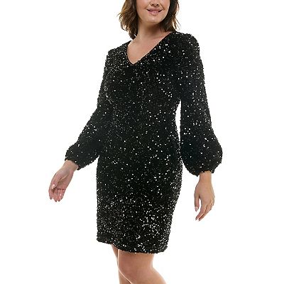 nanette lepore black sequin dress Women's Nanette Lepore Long Sleeve Velvet Sequin Dress
