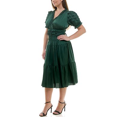 Women's Nanette Lepore Short Sleeve Dress with Ruffle Sleeve + Chest Detail