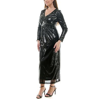 Women's Nanette Lepore Long Sleeve Maxi Sequin Dress with Front Diamond Detail