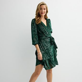Women's Nanette Lepore Velvet Burnout Wrap Dress with Self Tie Belt