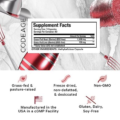 Codeage Grass-Fed Beef Heart Glandular Supplement 180 ct