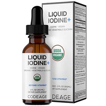 Codeage Iodine Liquid - USDA 100% Organic Vegan Mineral Drops 2 fl oz