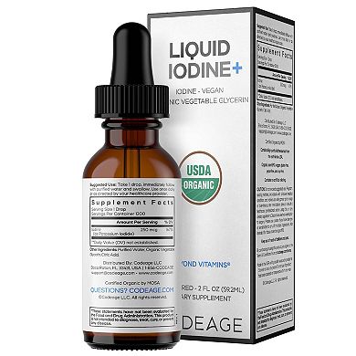 Codeage Iodine Liquid - USDA 100% Organic Vegan Mineral Drops 2 fl oz