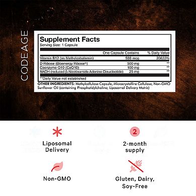 Codeage Liposomal NADH+ CoQ10 & Vitamin B12 Supplement 60 ct