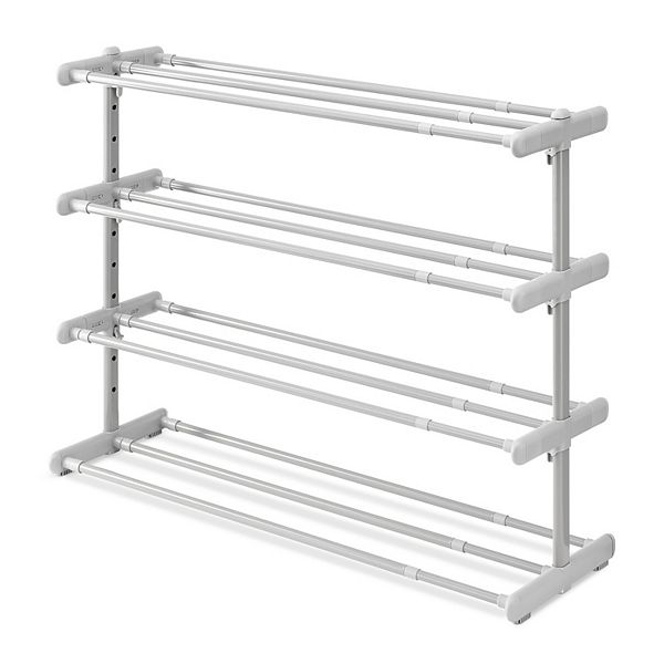 Whitmor 4 Tier Extendable Shoe Rack Gray: Steel Frame, Holds 24 Pairs, Freestanding, 45.67" W x 21.85" H x 9.25" D