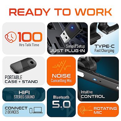 Delton 90x Ultralight Wireless Executive Headset with USB Dongle & Case (DBTHEAD90XBTDL)