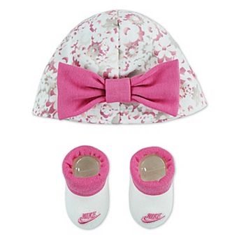Newborn Baby Girls Nike Floral Turban & Booties 2 pc Set