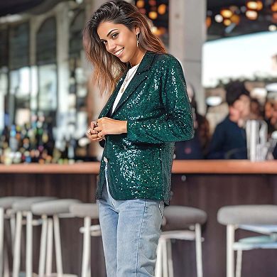 Women's Sparkle Sequin Blazer Button Jacket