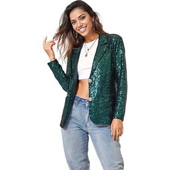 Women's Sparkle Sequin Blazer Button Jacket