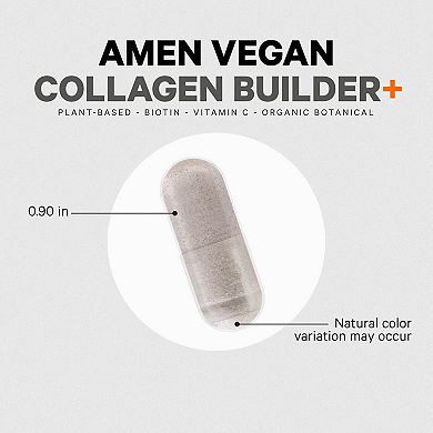 Amen Vegan Collagen Builder +, Organic Whole Foods, Vitamin C, Biotin, L-lysine, L-proline, 30 Ct