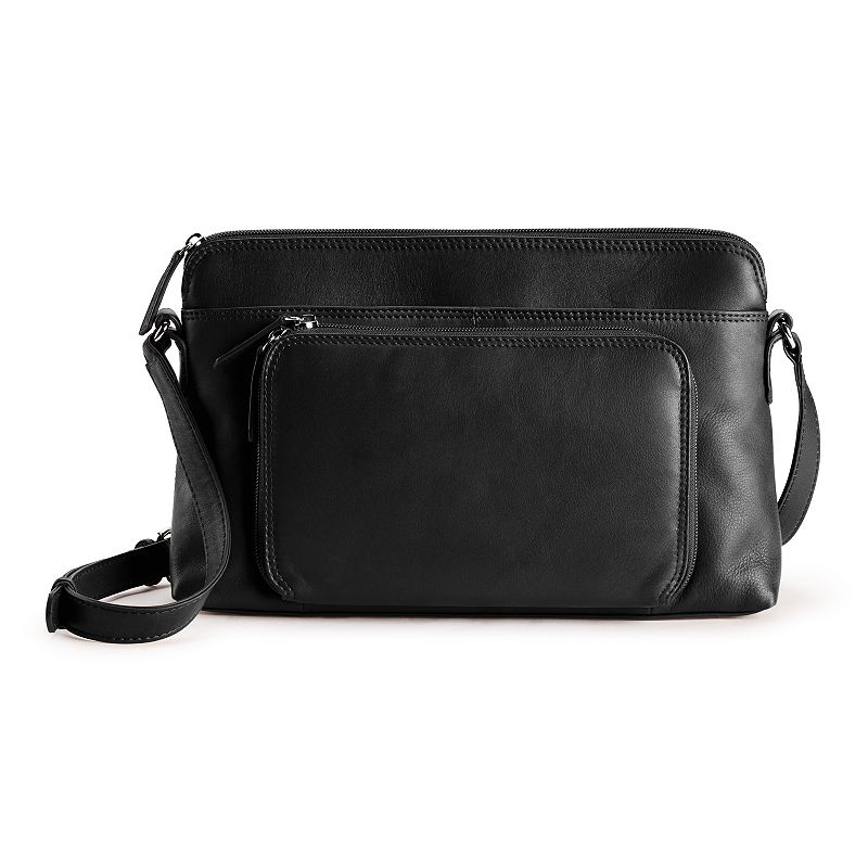 ili Leather East-West RFID-Blocking Organizer Crossbody Bag, Black