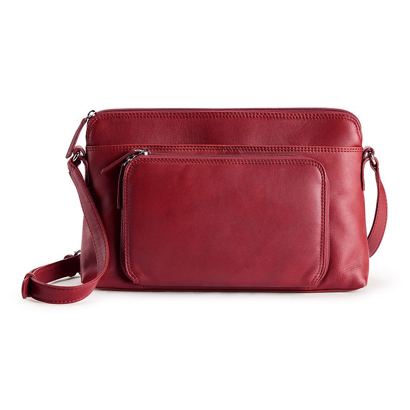 ili Leather East-West RFID-Blocking Organizer Crossbody Bag, Merlot