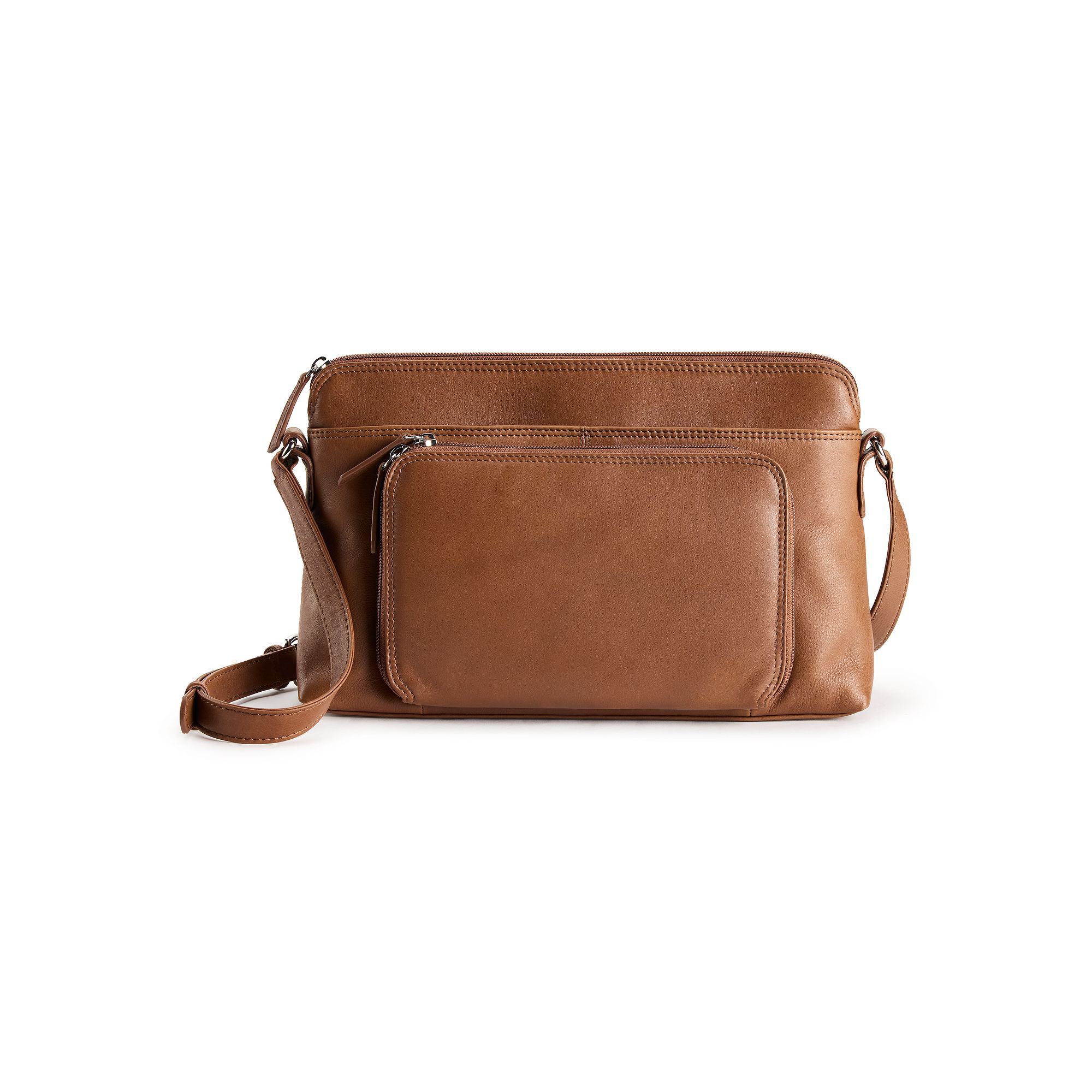 ili Leather East-West RFID-Blocking Organizer Crossbody Bag, Toffee