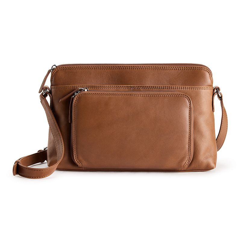 ili Leather East-West RFID-Blocking Organizer Crossbody Bag, Toffee