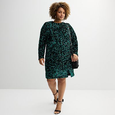 Plus Size INTEMPO Long Sleeve Sequin Dress