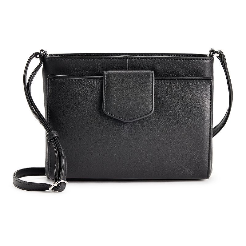 ili Leather Pointed Tab RFID-Blocking Organizer Crossbody Bag, Black