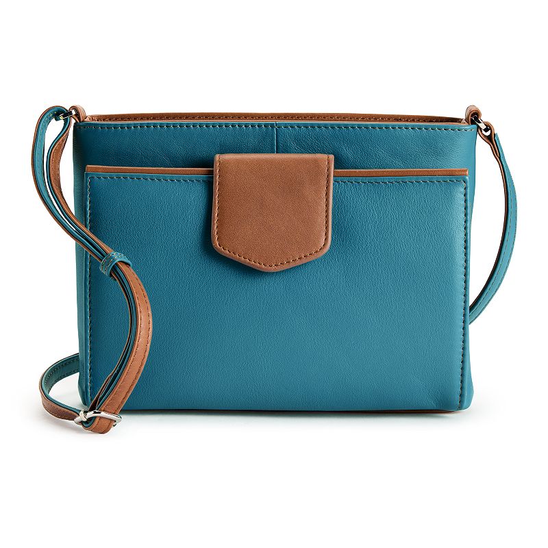 ili Leather Pointed Tab RFID-Blocking Organizer Crossbody Bag, Jeans Blue Saddle