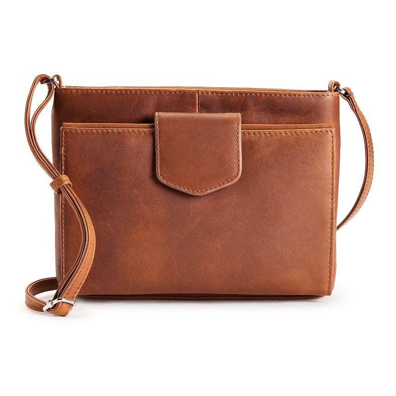 ili Leather Pointed Tab RFID-Blocking Organizer Crossbody Bag, Rustic Brown