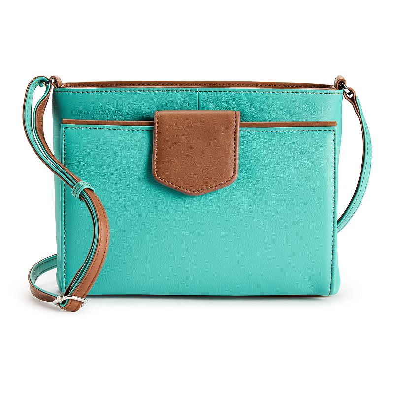 ili Leather Pointed Tab RFID-Blocking Organizer Crossbody Bag, Turquoise Toffee