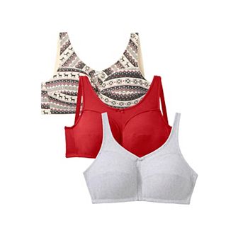 Comfort Choice Women's Plus Size 3-Pack Front-Close Cotton Wireless Bra