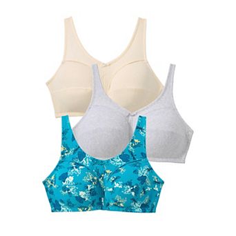 Comfort Choice Women's Plus Size 3-Pack Front-Close Cotton Wireless Bra