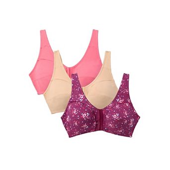 Comfort Choice Women's Plus Size 3-Pack Front-Close Cotton Wireless Bra