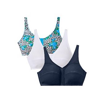 Comfort Choice Women's Plus Size 3-Pack Front-Close Cotton Wireless Bra